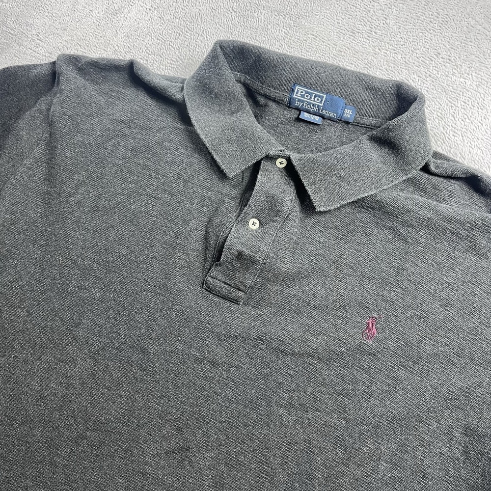 POLO Ralph Lauren 3XB Men's Polo Shirt Gray Long Sleeve Red Pony